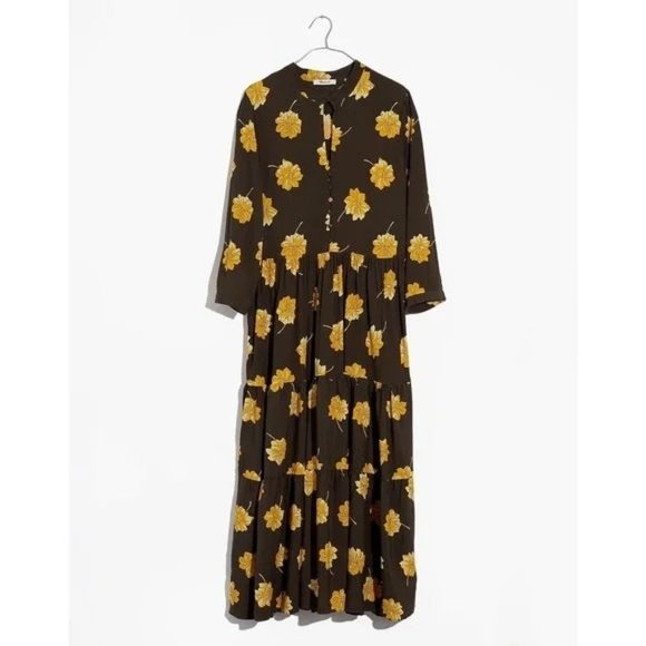 NEW Madewell Button-Front Tier Dress Fall Flowers Long Sleeve Floral Midi - Picture 3 of 10
